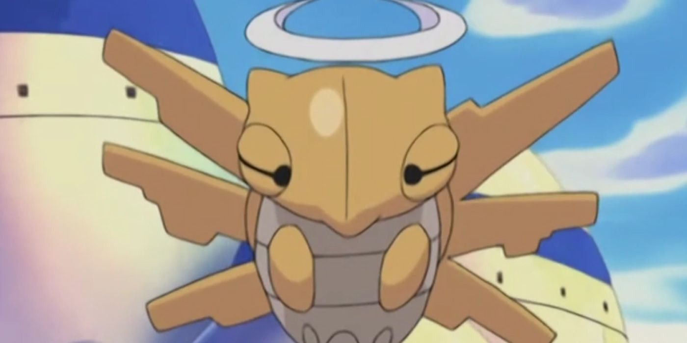 Shedinja floats in the air in the Pokemon anime.