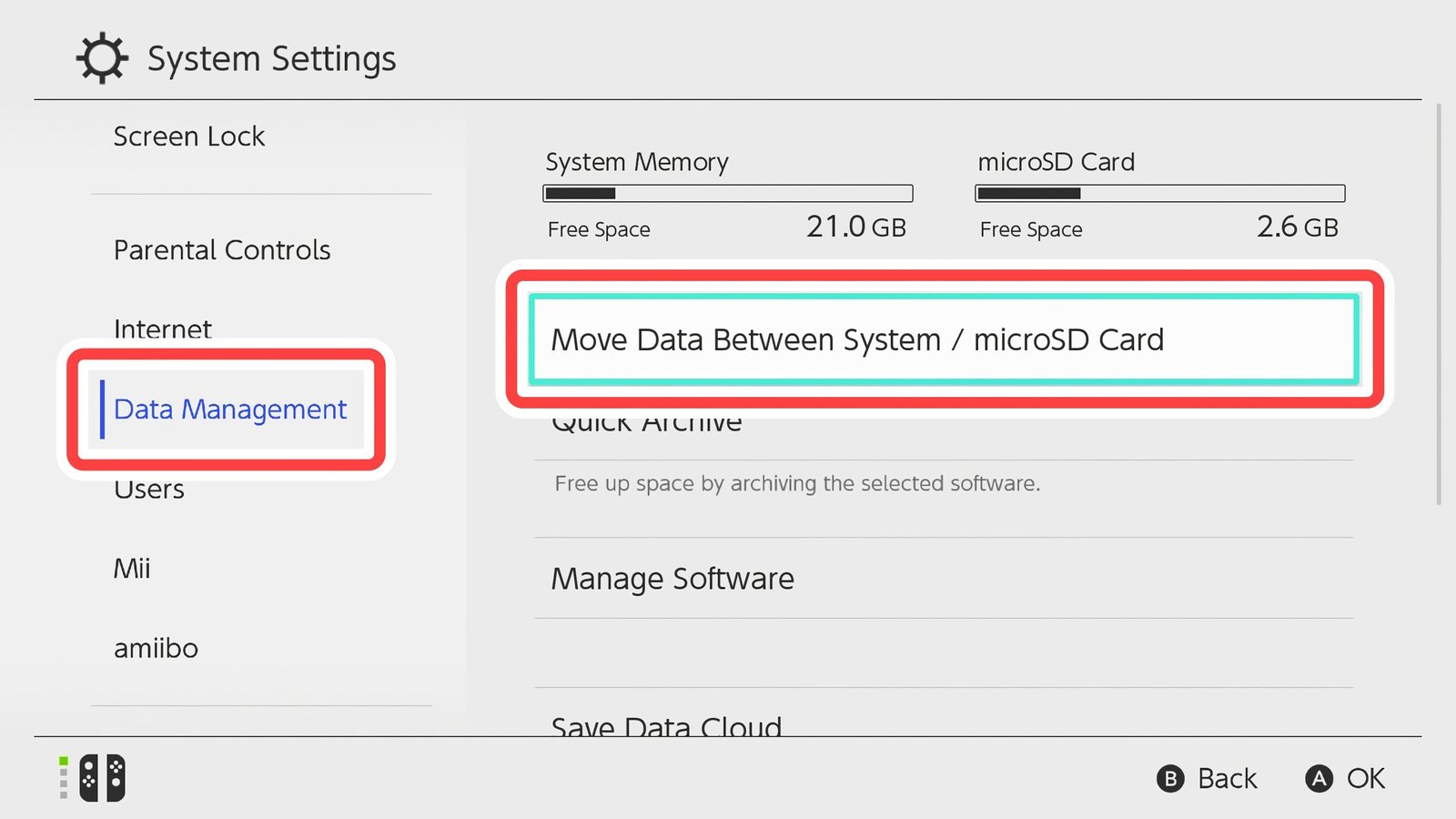 Nintendo Switch Data Management