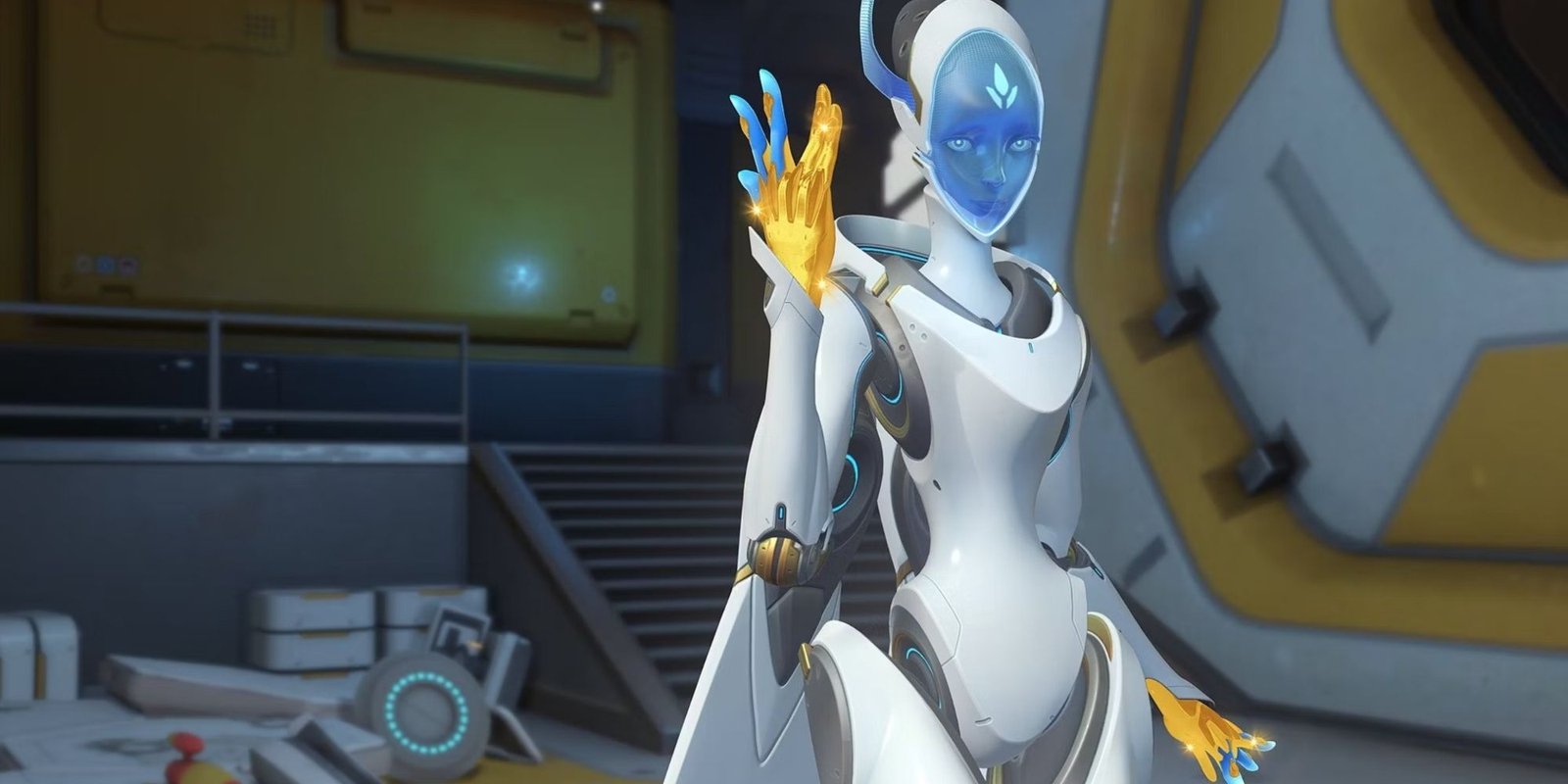 Echo in Overwatch 2 standing and looking at the camera.