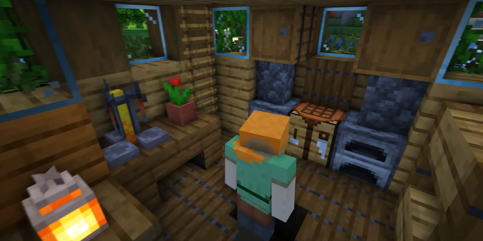 A player inside a cozy Minecraft base.