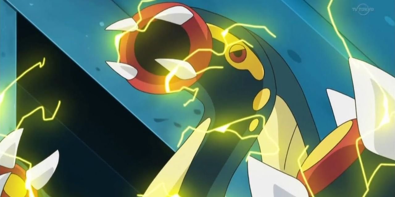 Electricity crackling around Eelektross in the Pokemon anime.