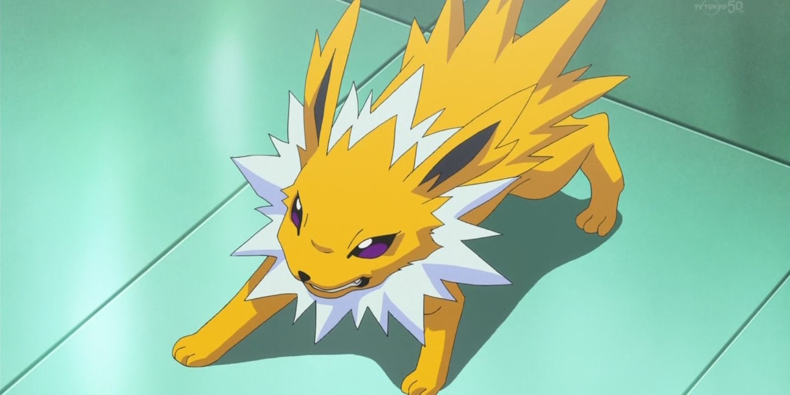 Jolteon snarls in the Pokemon anime.