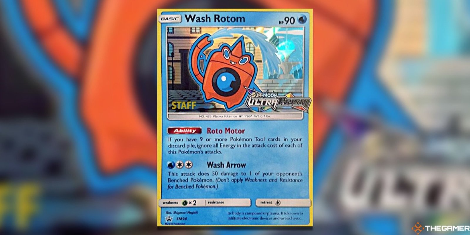 The Rotom Staff Prerlease Promo from the Pokemon TCG.