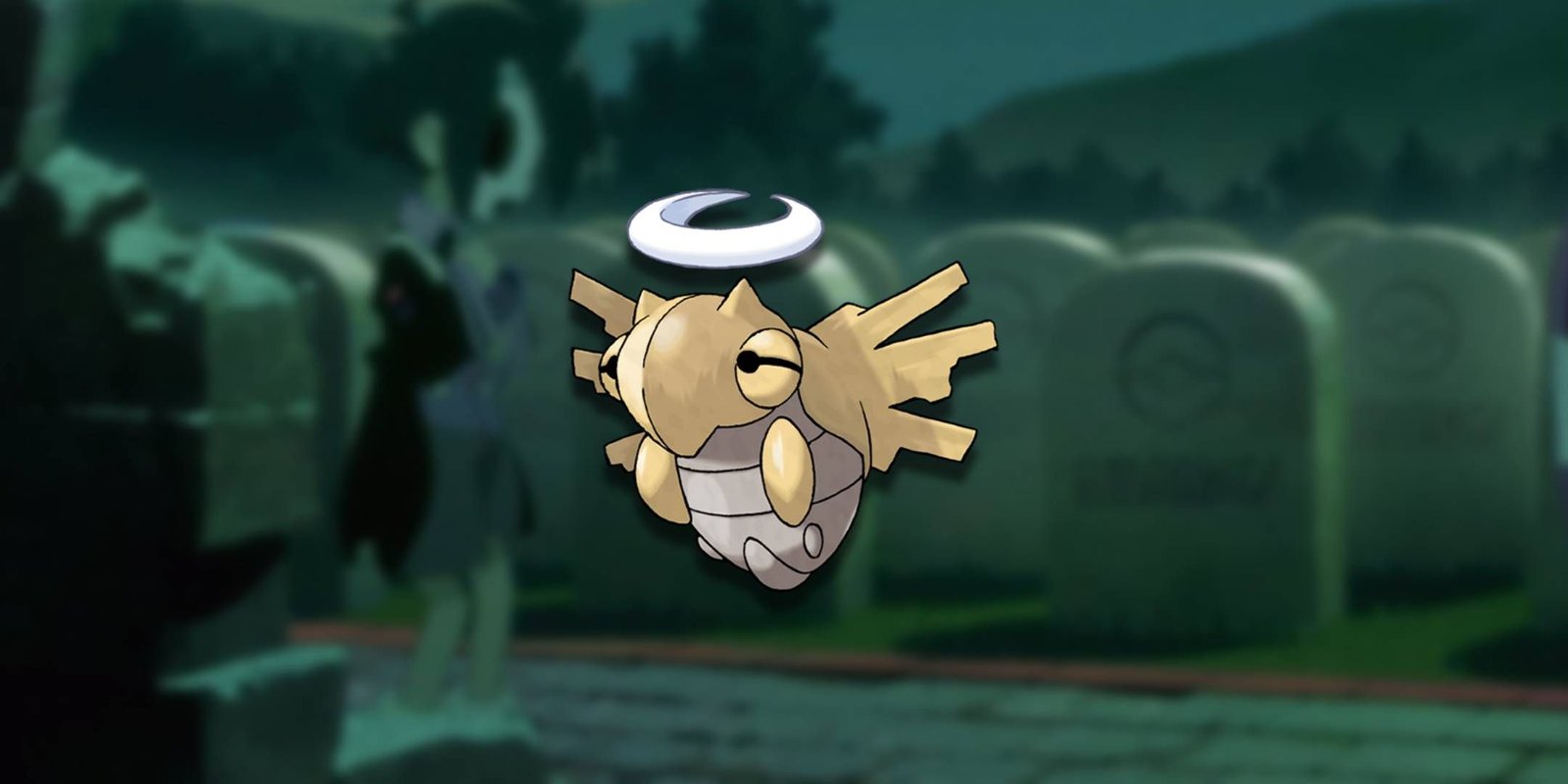 The Pokemon Shedinja in a cemetary.