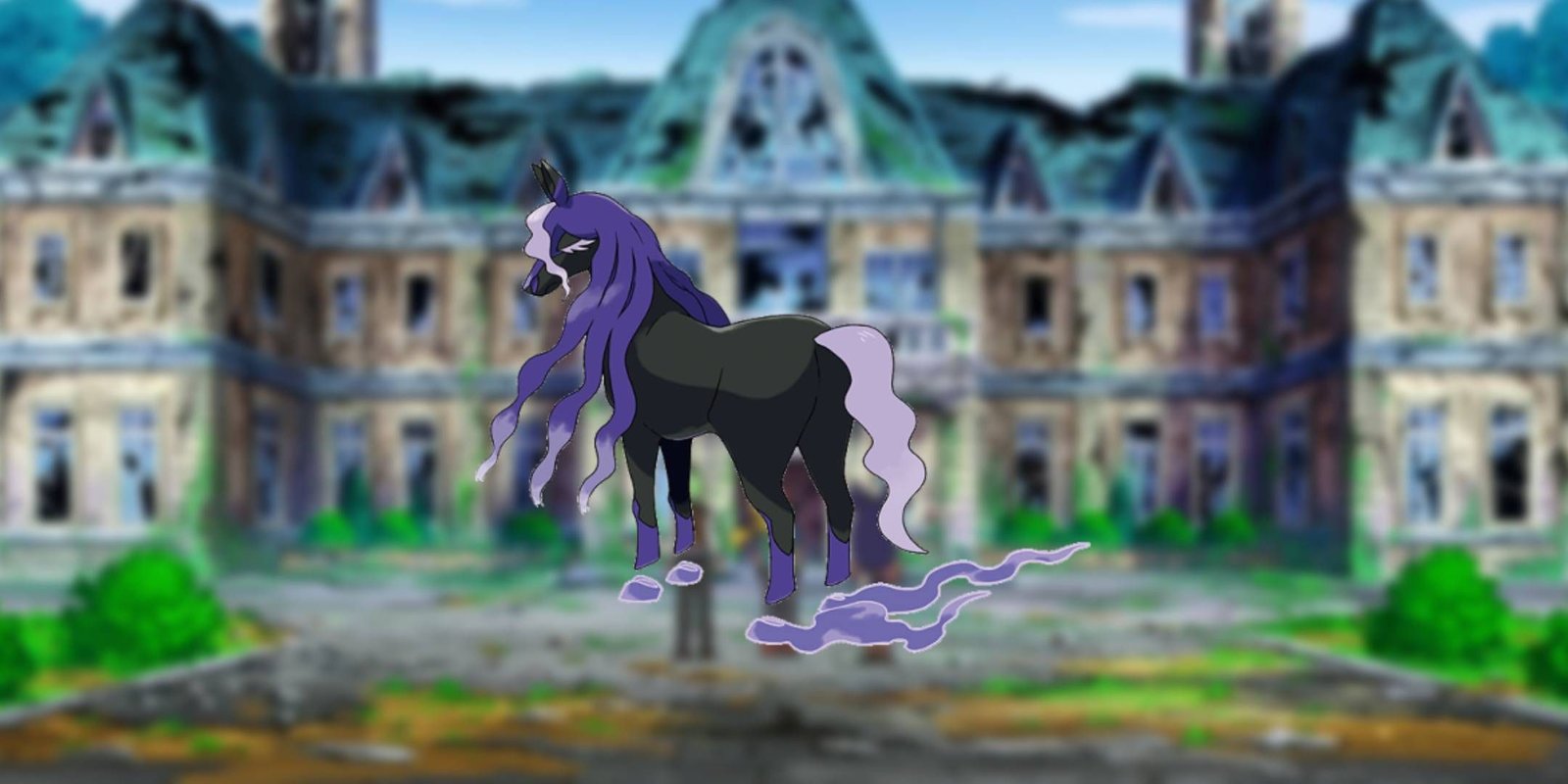 The Pokemon Spectrier in front of a haunted mansion.
