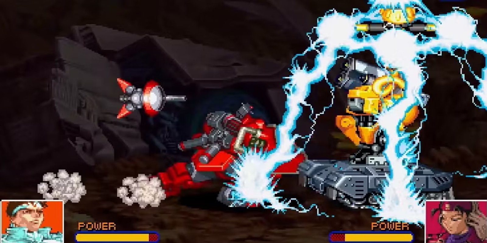 Cyberbots Full Metal Madness image showing Mechs Fighting Each Other In A Cave
