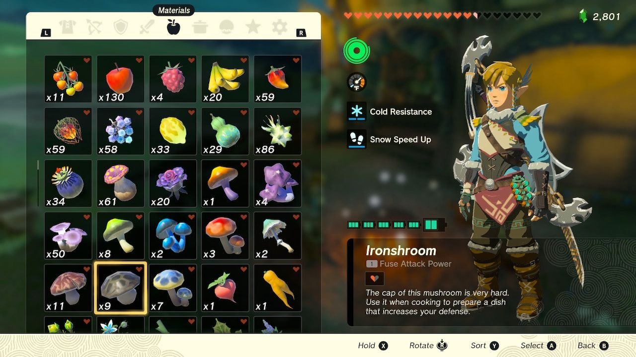 ingredient screen tears of the kingdom all recipes totk recipes