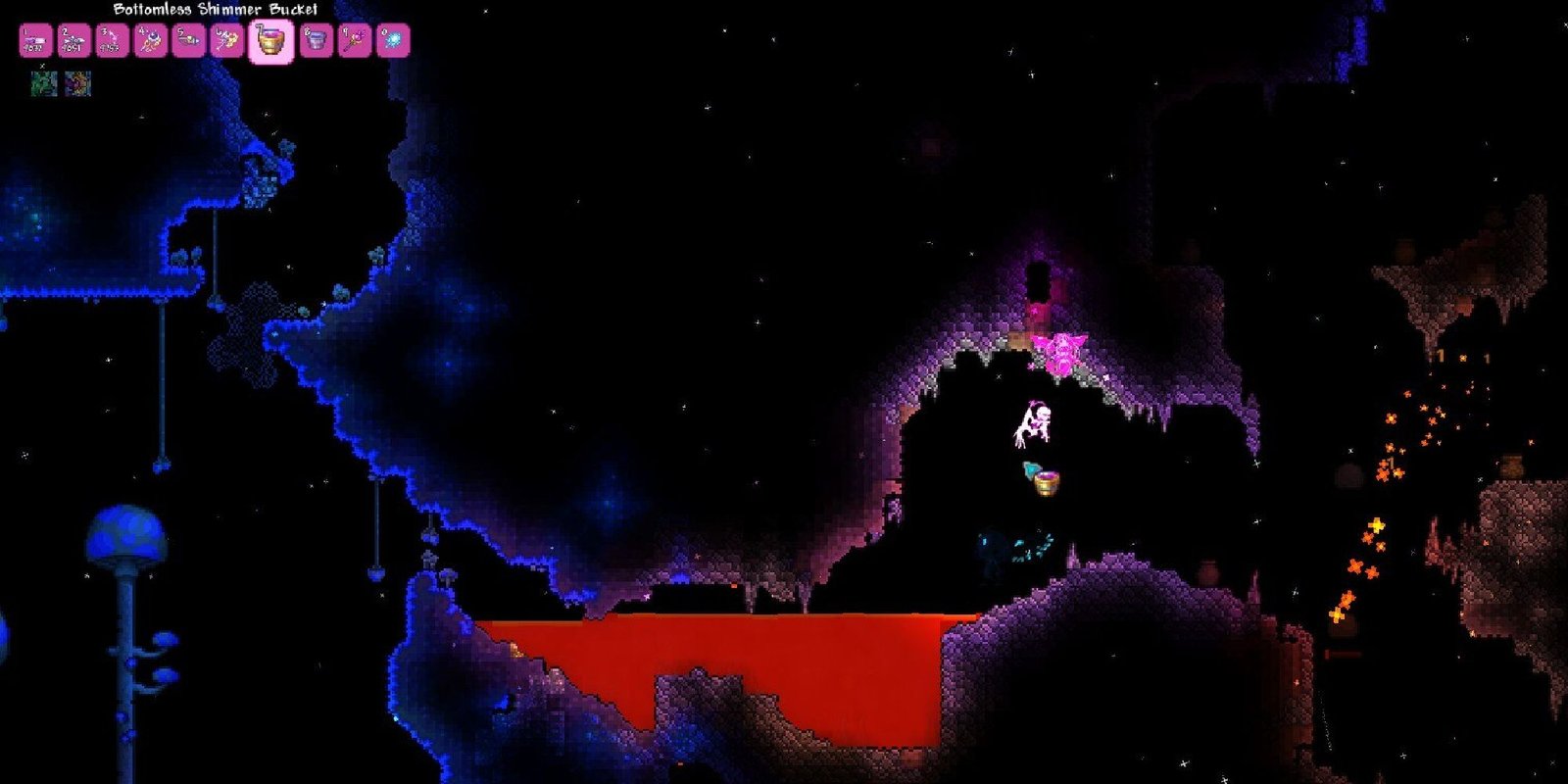 player in underworld holding a shimmer bucket