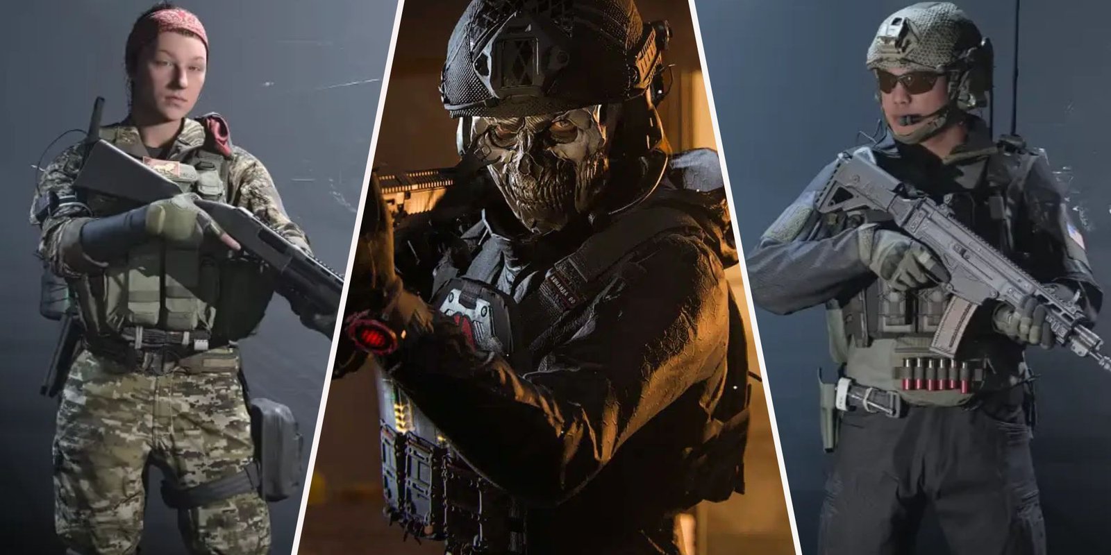 A collage of Playable Operators in Call of Duty: Modern Warfare 3 featuring Doc, Ghost, and Jabber