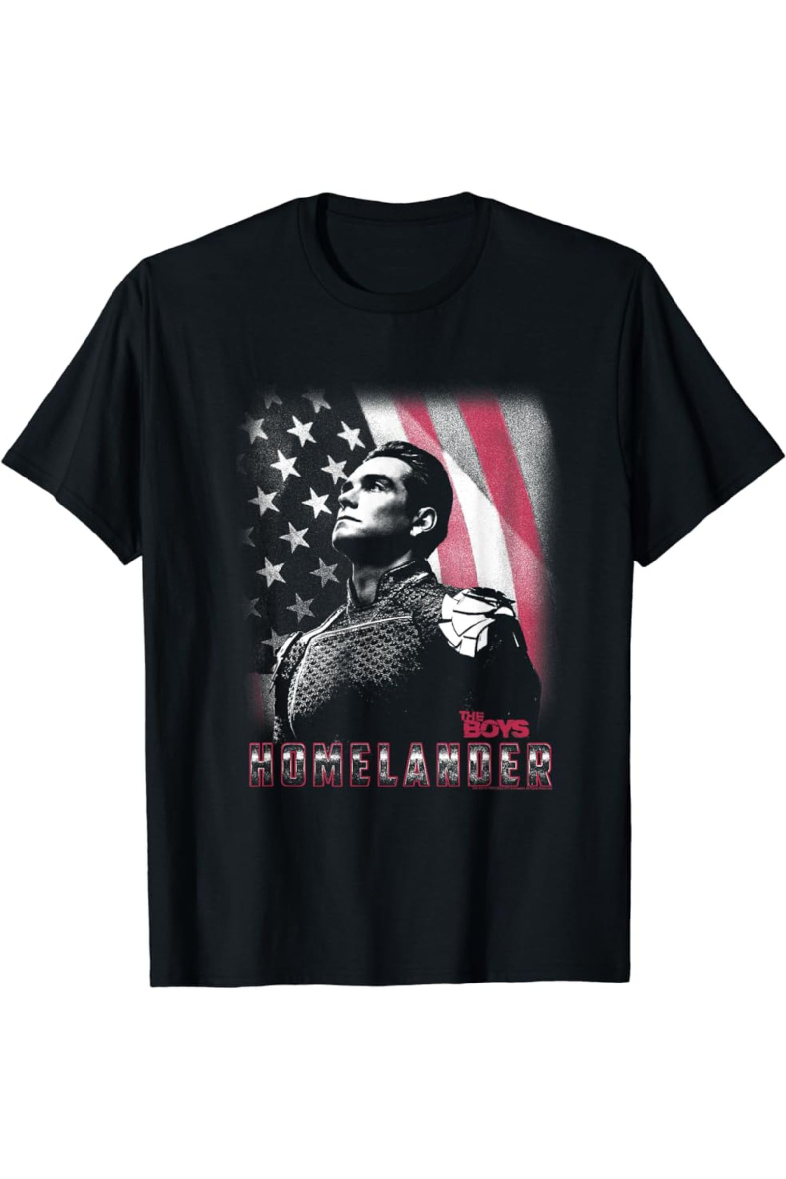 Product Image Of Black Patriotic Homelander American Flag Shirt On White Background