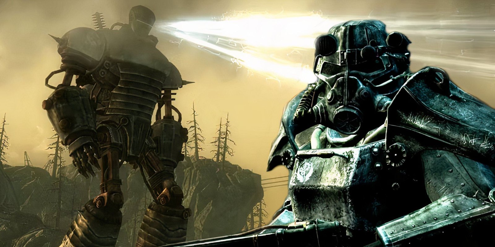 Fallout 3 image showing a member of the brotherhood of steel with liberty prime behind