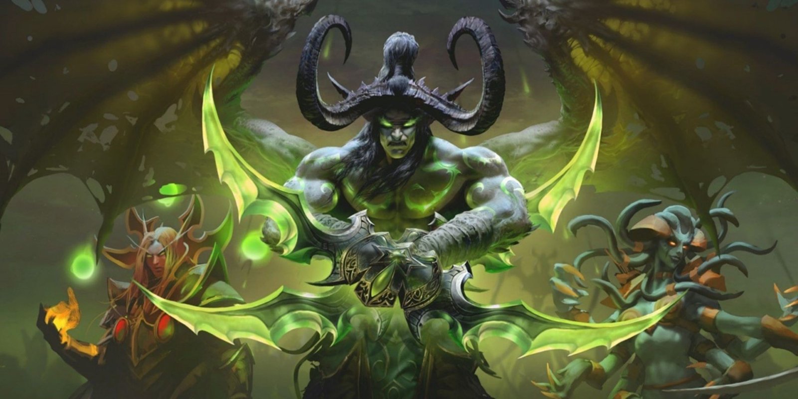 Illidan Stormrage wielding The Twin Blades of Azzinoth on promo art for World of Warcraft: The Burning Crusade