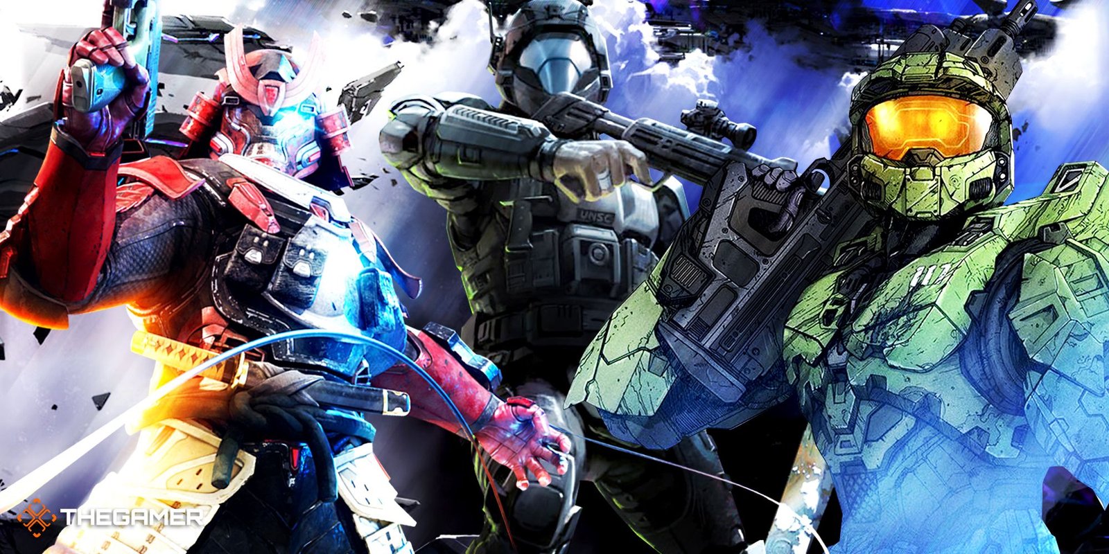 Game art from Halo New Blood, Halo Fractures Yoroi and The Halo Encyclopedia.