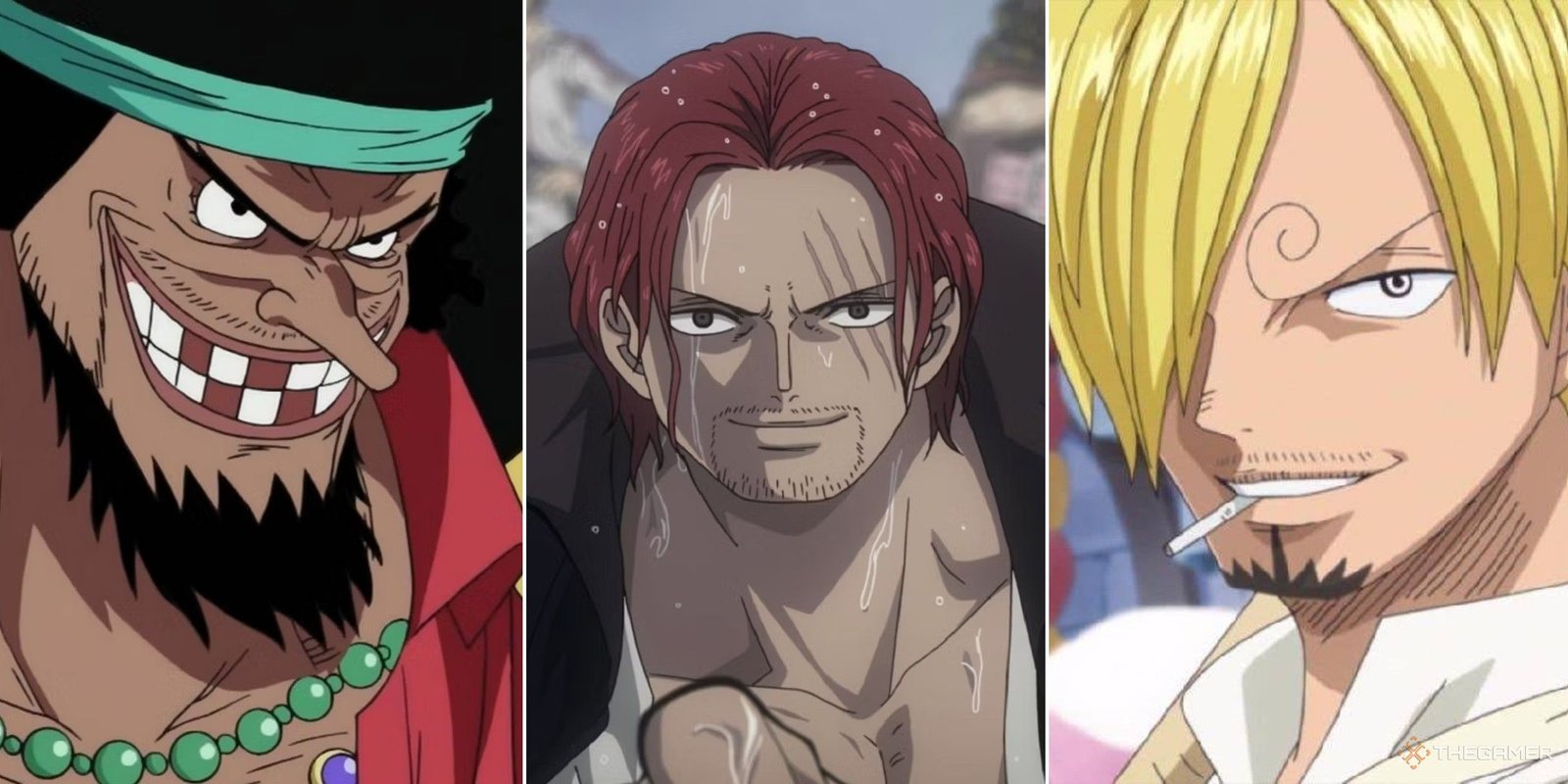 One Piece collague showing blackbeard, shanks and sanji
