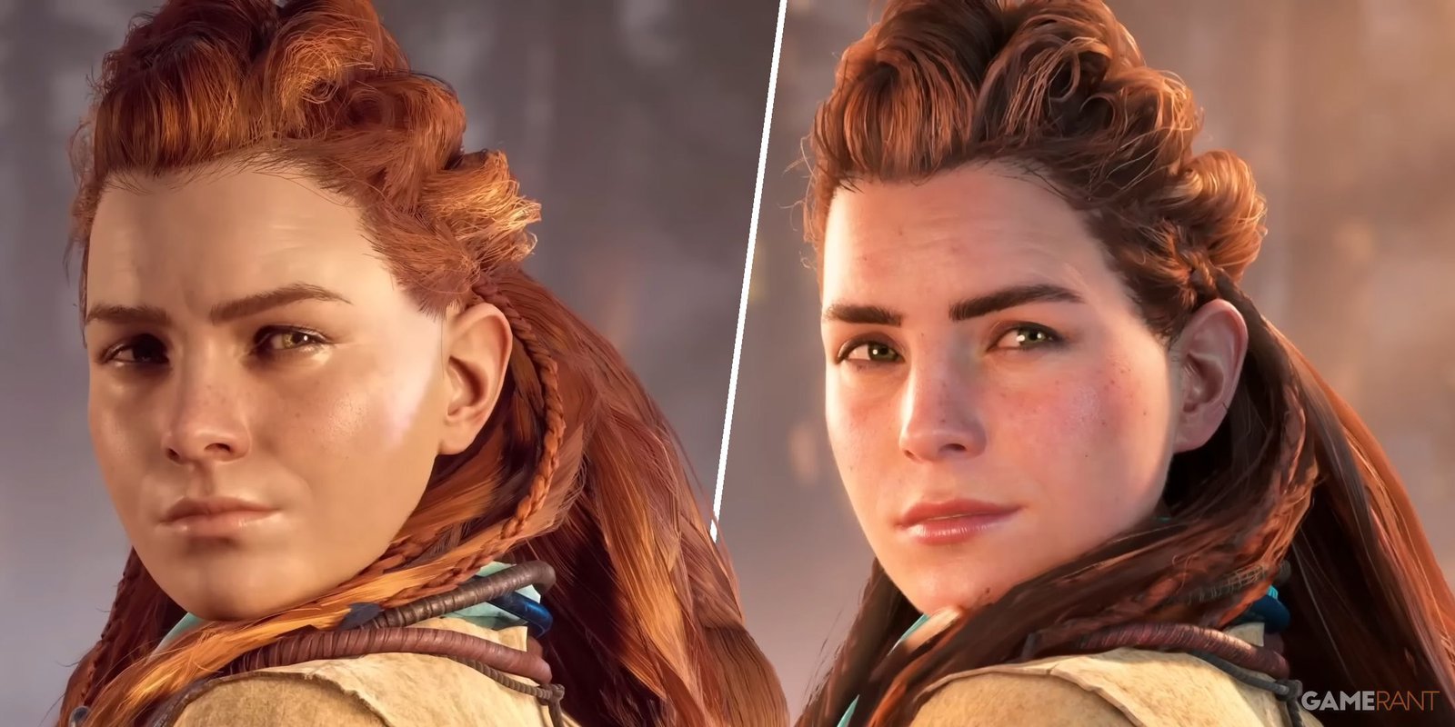 Aloy as she appears in Horizon Zero Dawn and the game's 2024 remaster