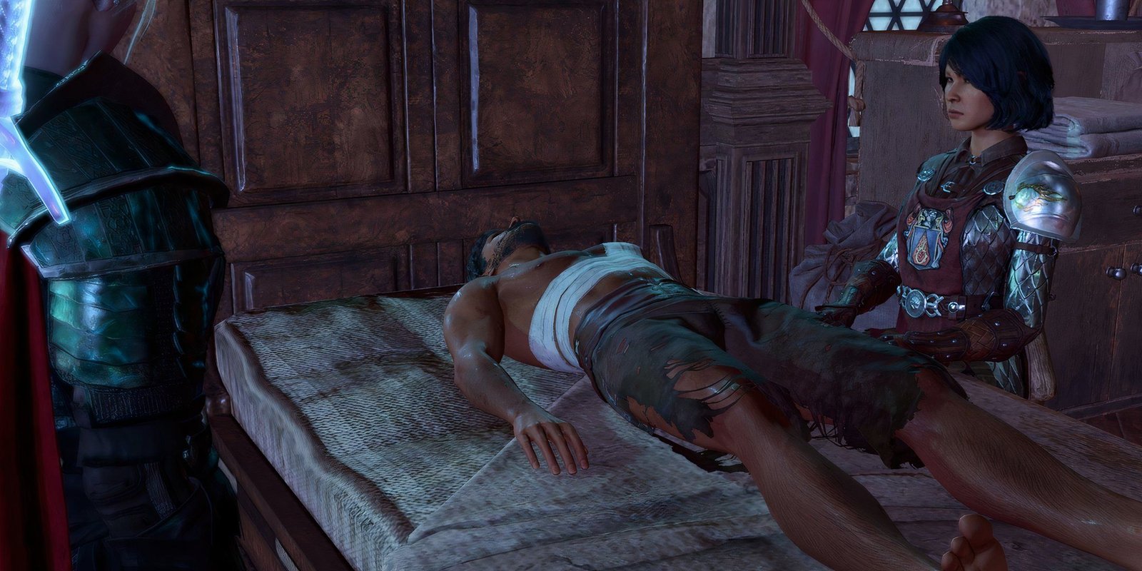 Malmus Thorm laying on a bed on Baldur's Gate 3.