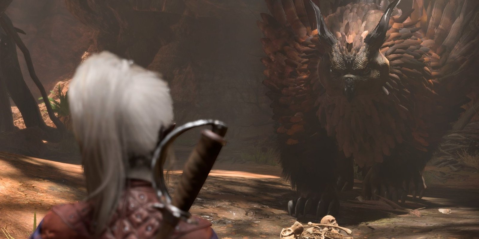 Rogue Faces Down Approaching Owlbear Mother In Cave