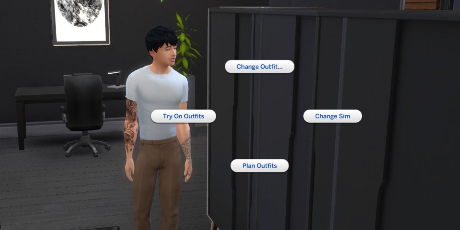 male sim using dresser to change outfit