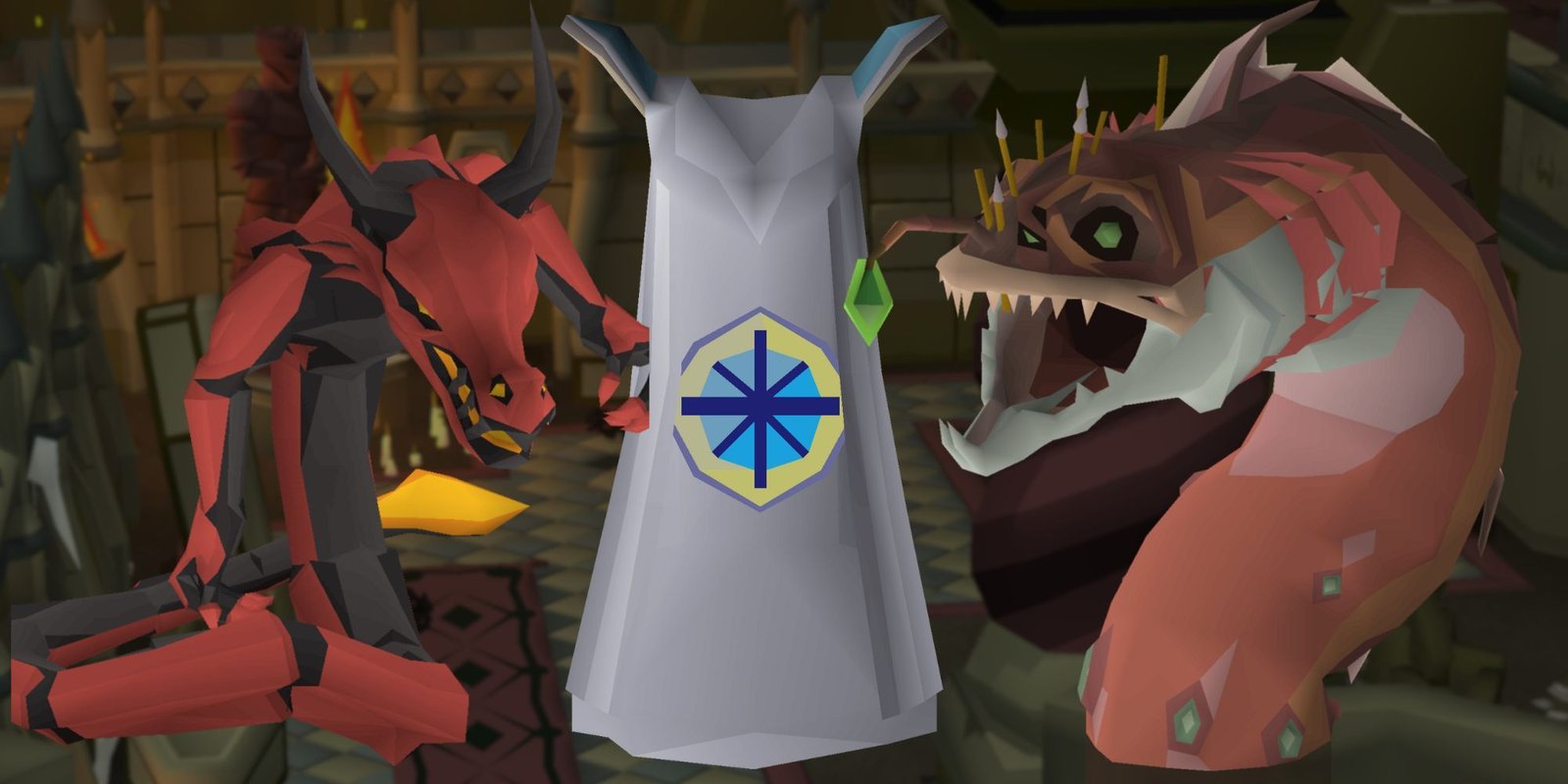 Old School Runescape Sprites: Galvek (Left), Quest Cape (Middle) and The Leviathan (right)