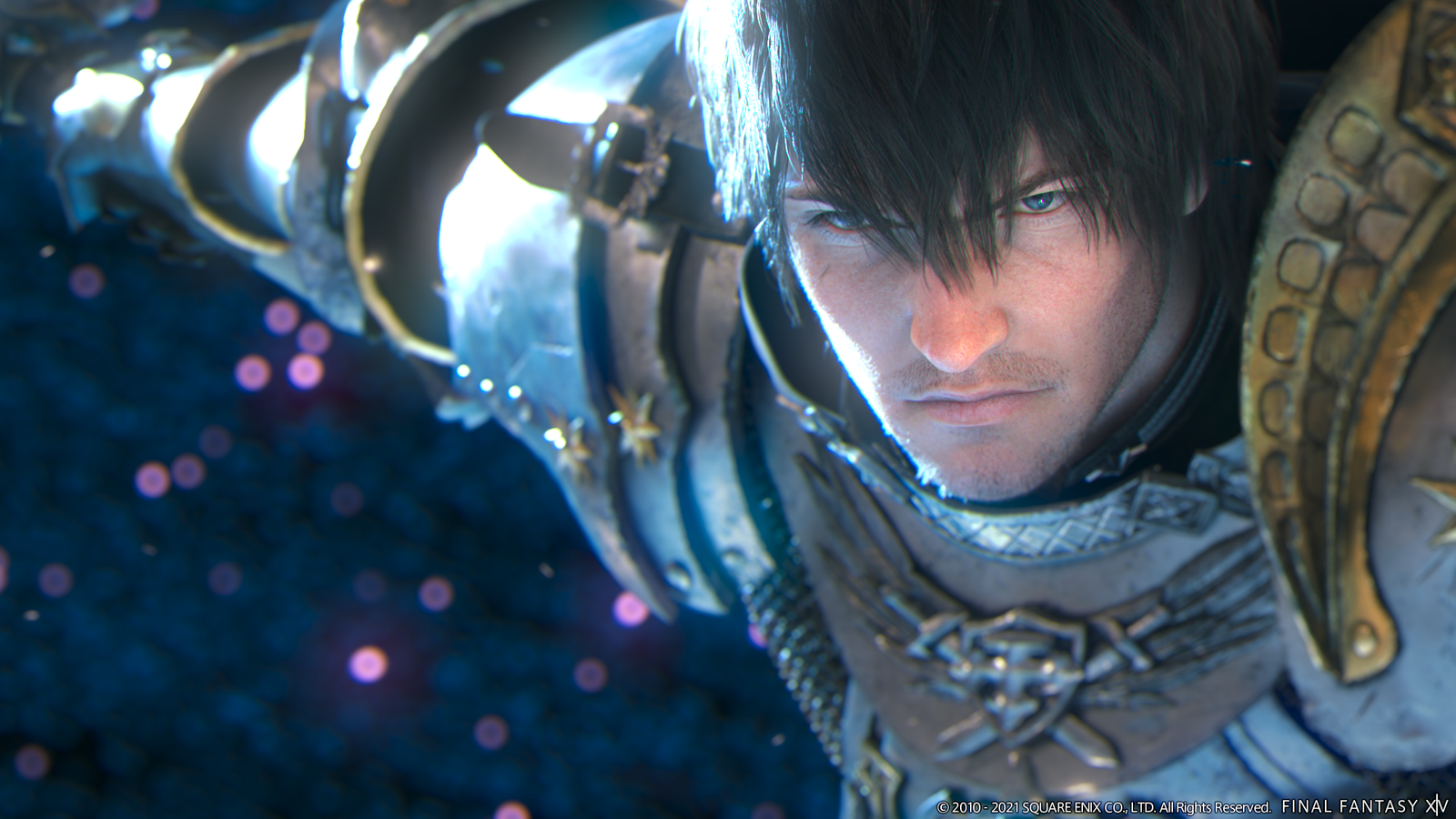 Endwalker Warrior of Light wearing silver armor - close up shot in Final Fantasy 14