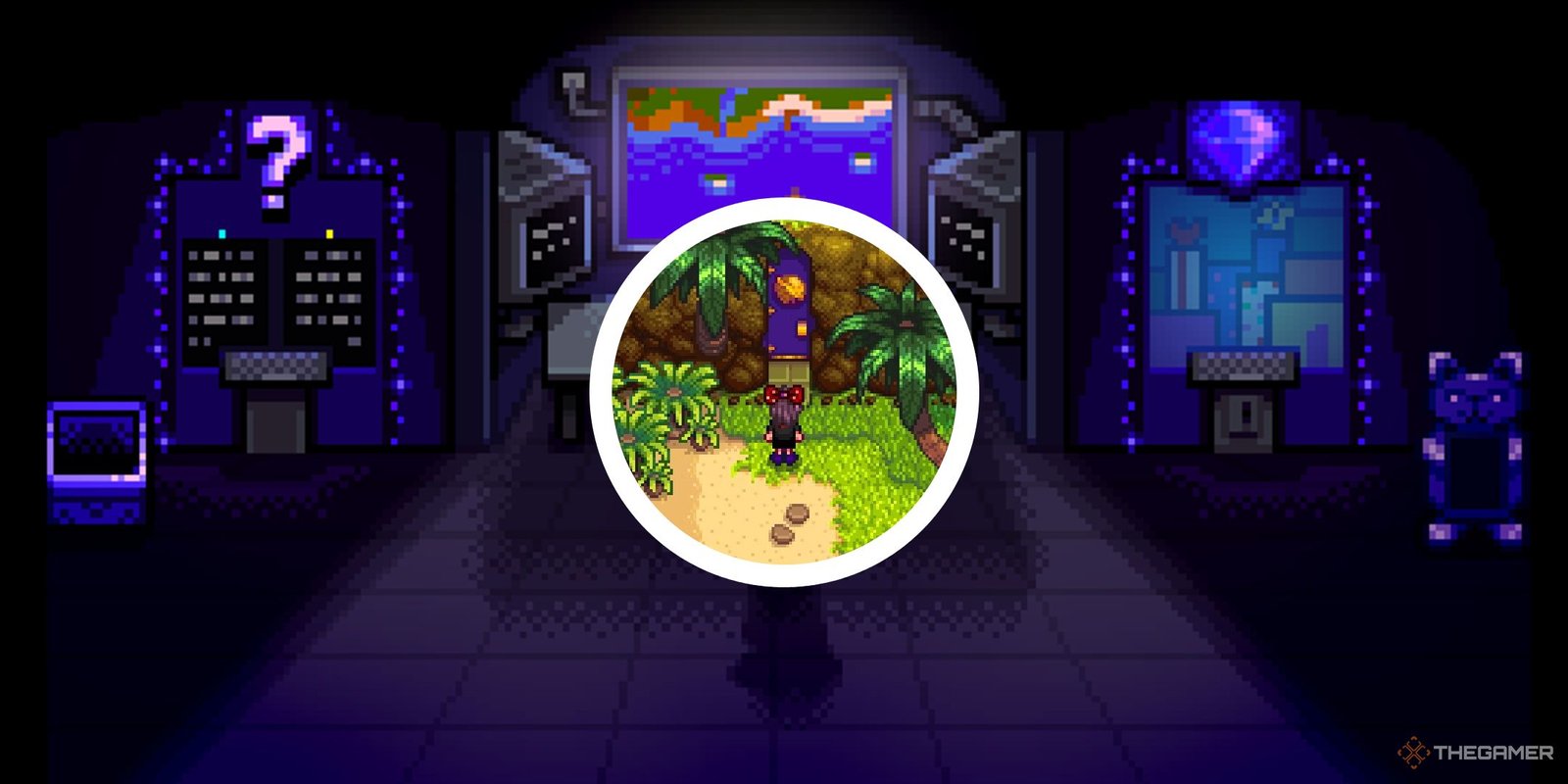 stardew valley image of walnut room with circle png of player at outside door