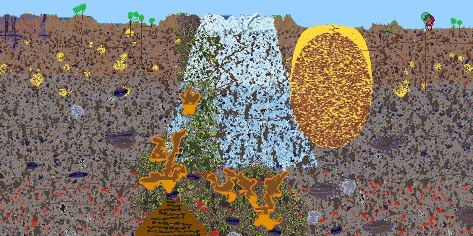 A map from the Drunk World Terraria seed. 