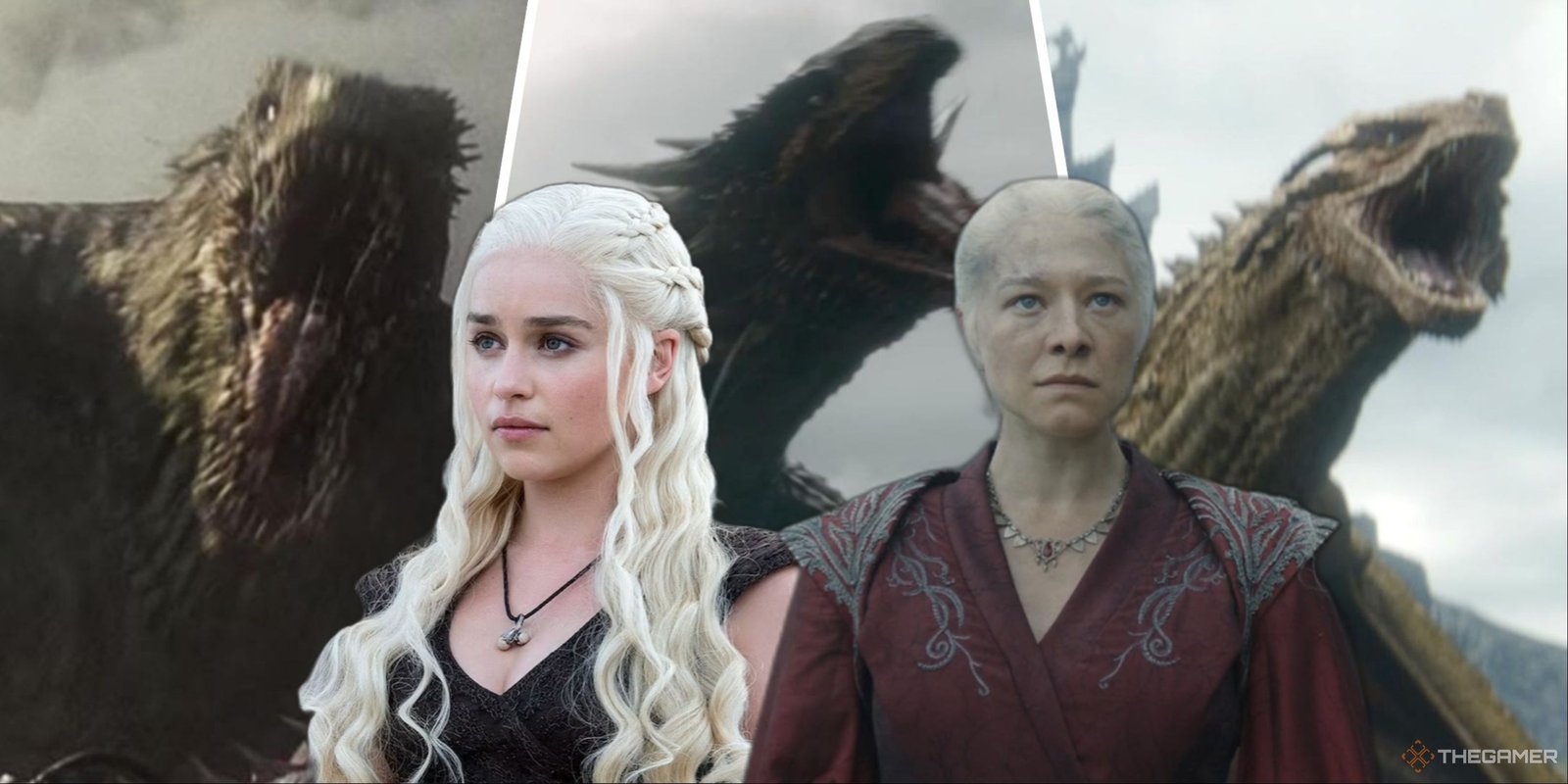 Every Dragon We See In Game Of Thrones And House Of The Dragon Featuring A Roaring Vhagar, Meleys, And Syrax With Queens Daenerys And Rhaenyra Standing Tall In Front Of Them