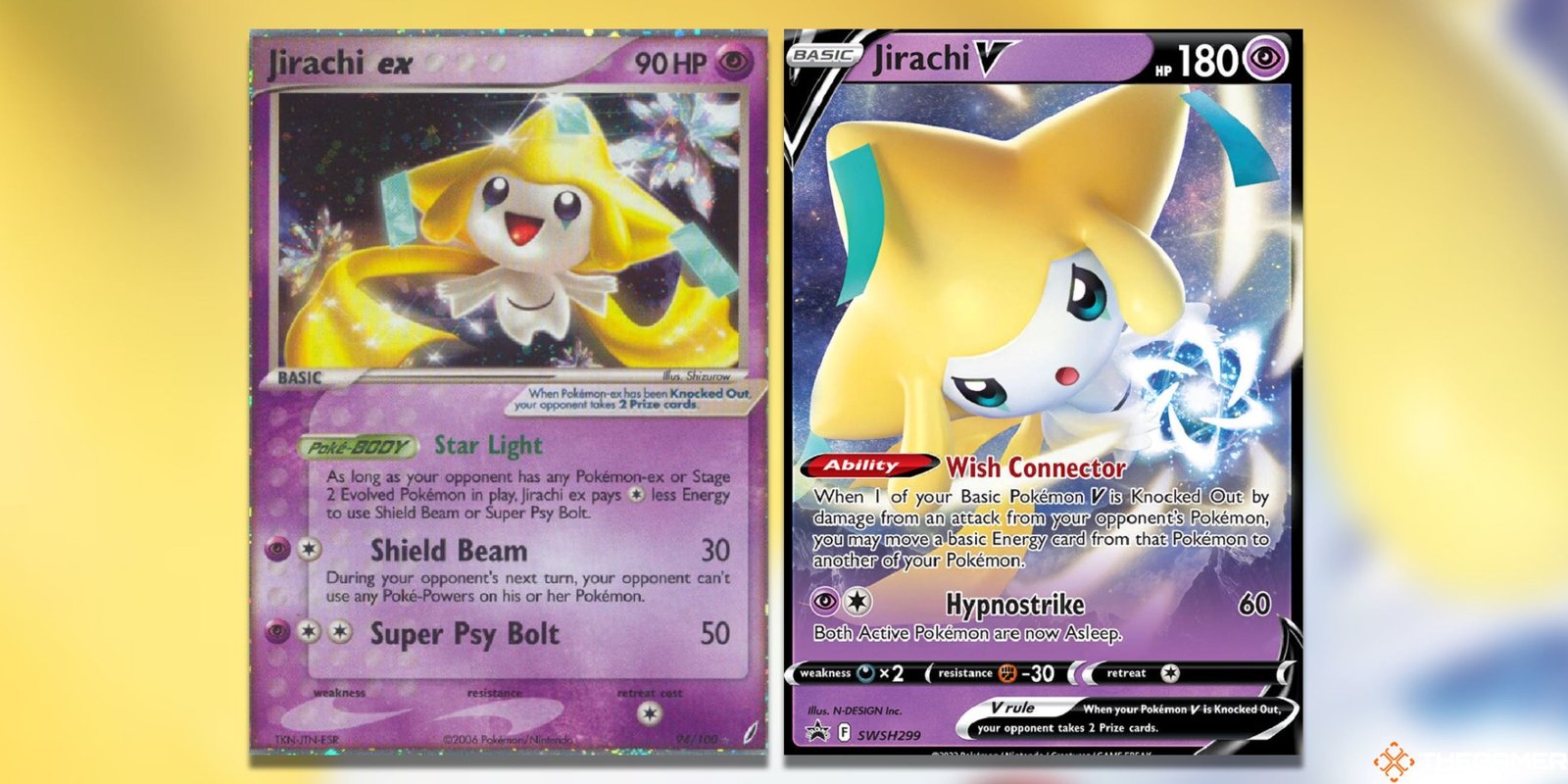 The Crystal Guardians Jirachi and Jirachi V Promo Card from the Pokemon TCG.