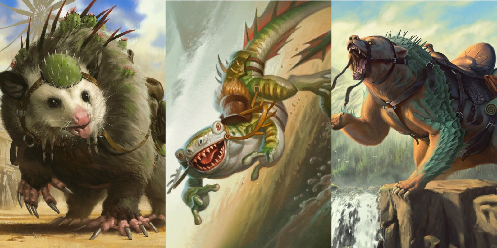 Artwork for Rambling Possum, Archmage's Newt and Drover Grizzly from Outlaws of Thunder Junction MTG