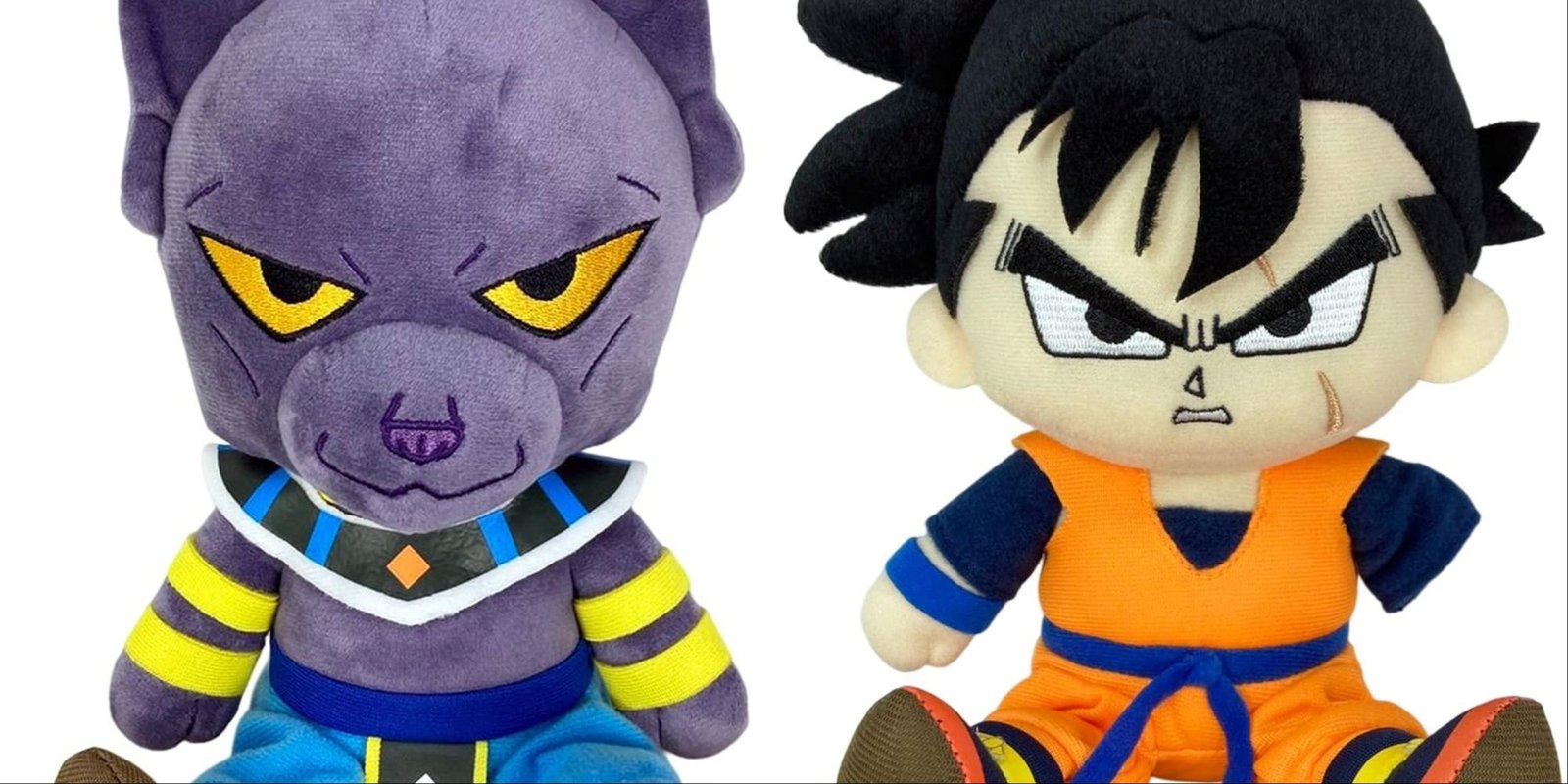 Dragon Ball Plushes Featured Split Image Beerus Plush And Future Gohan Plush