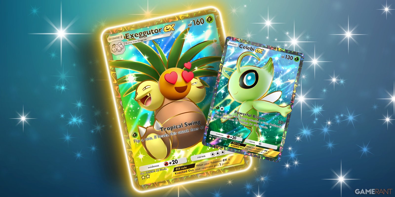 exeggutor ex و celebi ex cards من Pokemon TCG Pocket.