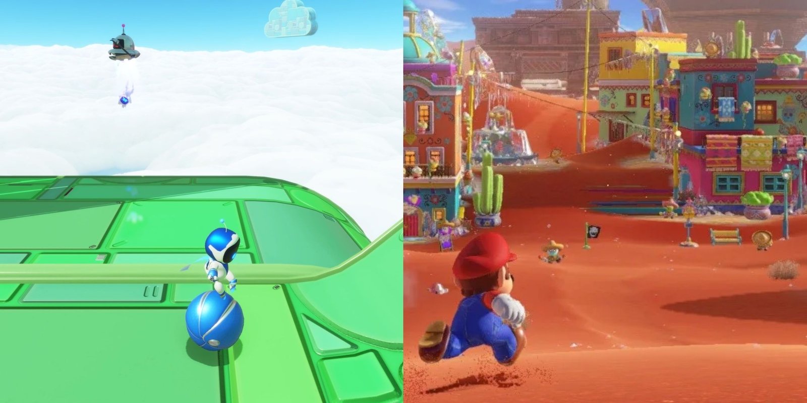 Astro Bot على اليسار و Super Mario Odyssey على اليمين