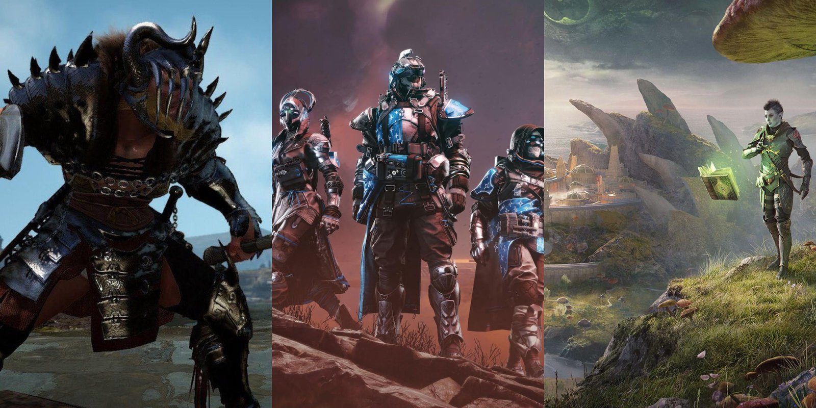 PS5 MMOS: Desert Black Online (يسار) ، القدر 2 (الأوسط) ، و Elder Scrolls Online (يمين)