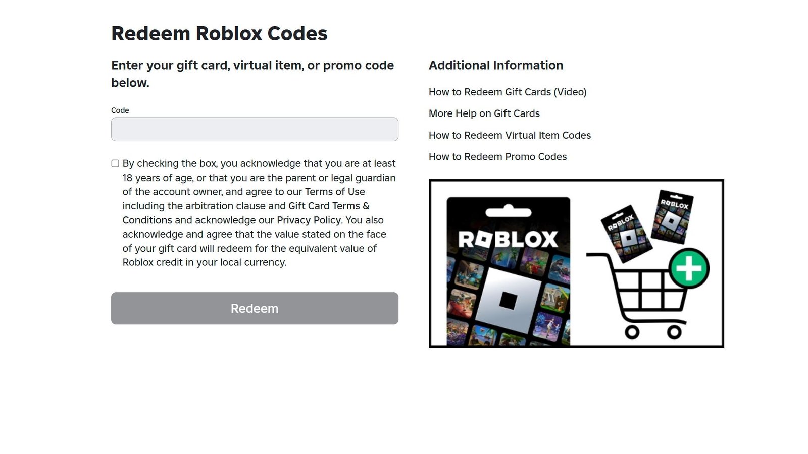 استرداد شاشة بطاقات هدايا Roblox