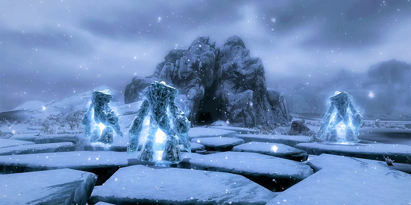 Skyrim البرد ثلاثة صقيع atronachs يقف حول السطح الخارجي