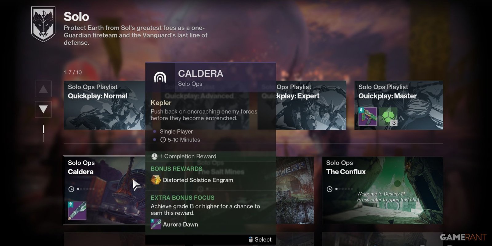 Destiny 2 Caldera Solo Ops Solstice Engram