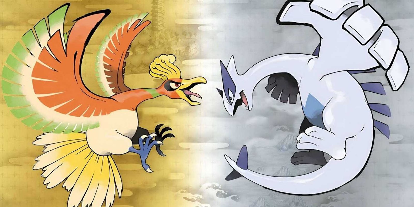 الفن الرسمي لـ Ho-Oh و Lugia في أغلفة Heartgold & Soulsilver.