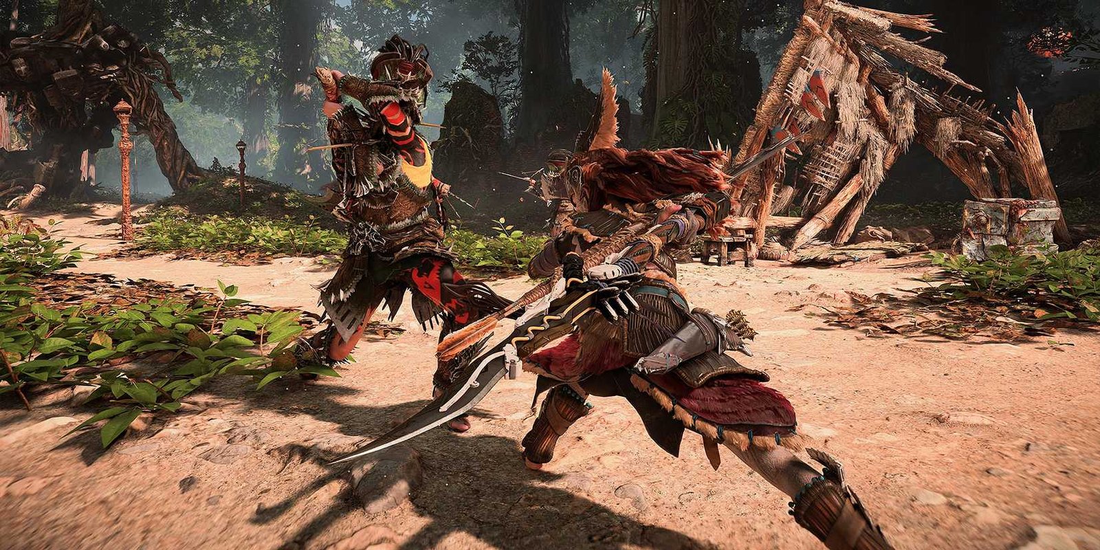 aloy يقاتل NPC الإنسان مع رمحها في الأفق الغرب المحظور
