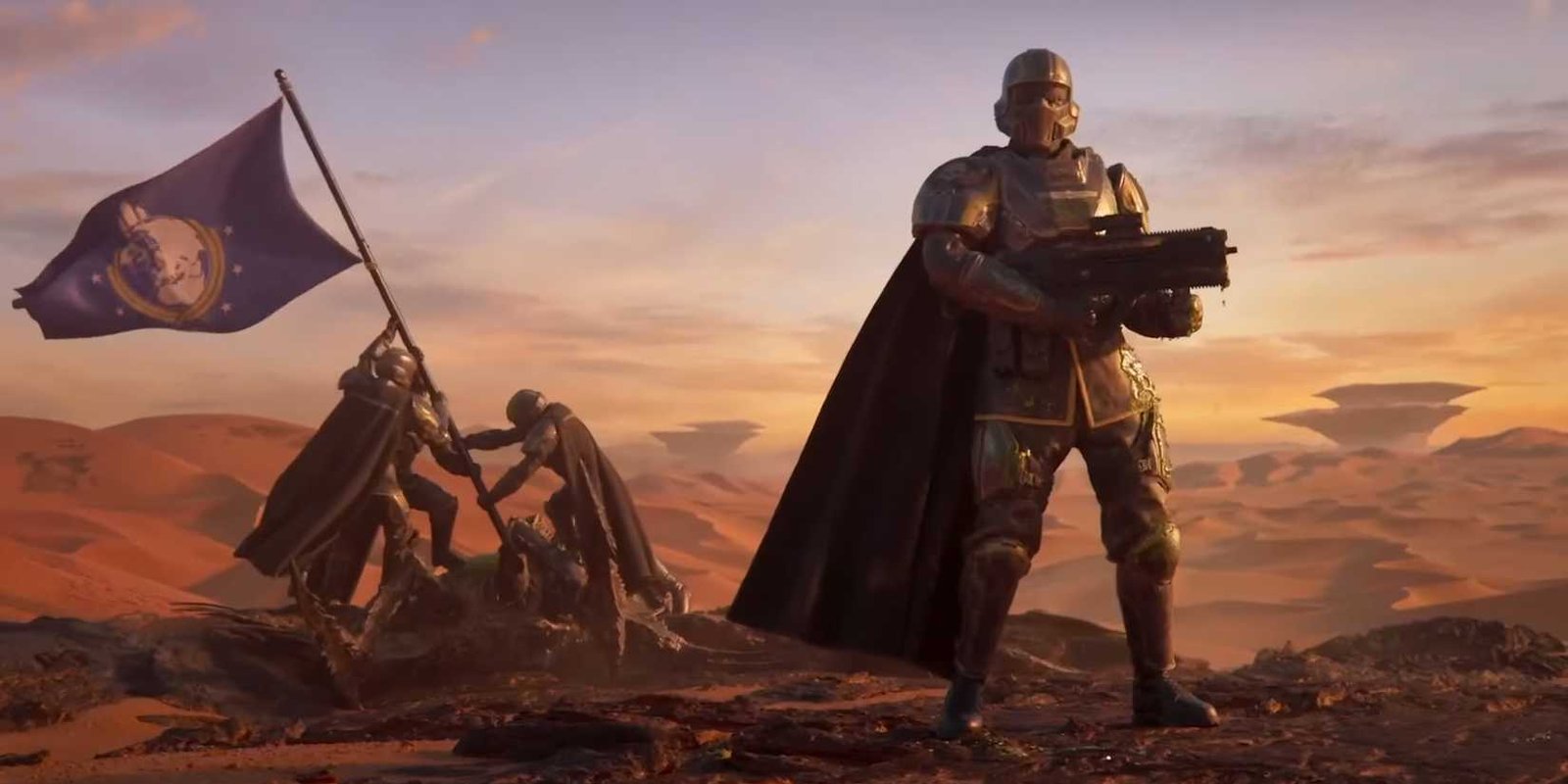 Helldivers 2 جنود يرفعون العلم