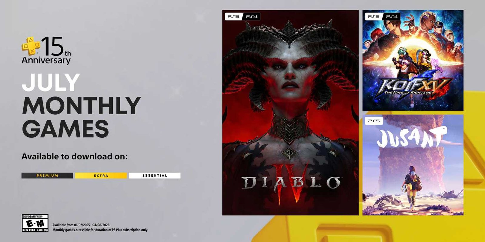 PlayStation Plus July Free Games Diablo 4 King of Fighters 15 Jusant